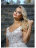 Beaded Lace Tulle Deep V Back Sexy Wedding Dress